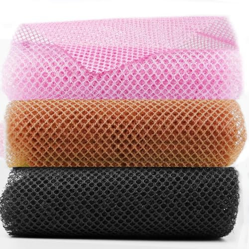 3 Pcs African Net Sponge, Exfoliating African Wash Net Cloth Bath Sponges, 80x30cm Long African Shower Sponge Body Sponge Exfoliating Sponge for Men and Women Deep Cleaning(Pink Black Coffee)