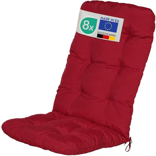 Beautissu 8er Set Hochlehner Auflagen 120x50x8cm - Sitzpolster Set für Gartenstühle Outdoor Stuhlkissen hoch – Gartenstuhlauflage für Hochlehner in Rot - Flair HL