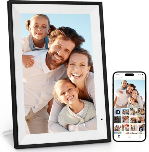 Digitaler Bilderrahmen 10,1 Zoll 32GB WiFi Elektronischer Bilderrahmen 1280x800 HD IPS Touchscreen Speicher Automatische Rotation Teilen Sie Fotos und Videos Sofort Luakug Geschenke für Eltern/Freunde