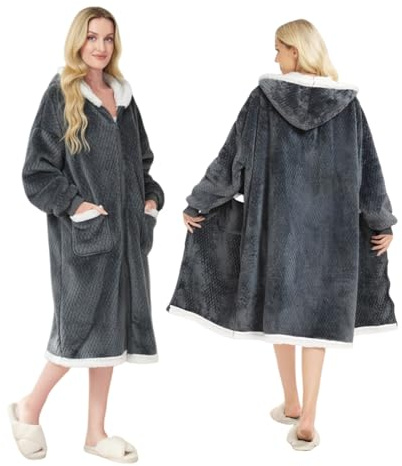 FEELJAM Decke mit Ärmeln und Kapuze, Kuscheldecke Hoodiedecken mit Reißverschluss und Taschen