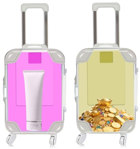 wlsvega 2er-Pack Mini Koffer Geschenkbox - Koffer Geschenkbox - Lustige SpardoseKoffer - Einziehbare Trolley-Stange und Abnehmbare RäDer,Geeignet Zur Aufbewahrung von Kleingeld(Rosa gelb)