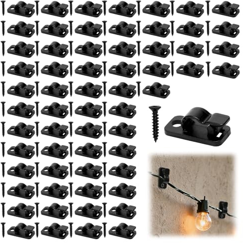 FcaecY 60 Pcs Outdoor Light Clips for String Lights, Small Screw in Clip Hooks Black, Fairy Light Clips for Christmas, Festival, Patio