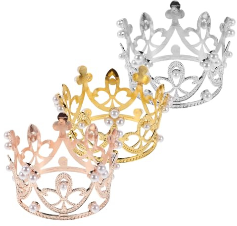 IMIKEYA 3pièces Couronnes Décoratives pour Gâteaux Mini Diadèmes Lot de Argent Doré et Or Rose pour Anniversaire et Décoration de Fête