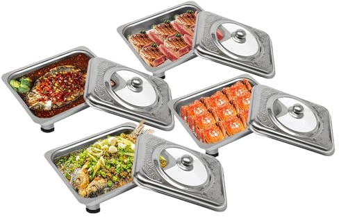 Charocean 4 PCS Chafing Dish Buffet Set Stainless Steel Food Warmer Buffet Server, Rectangular Buffet Warmer Serving Dishes with Removable Feet, Hot Buffet Trays with Lids, Stackable, Silver, 33.5cm
