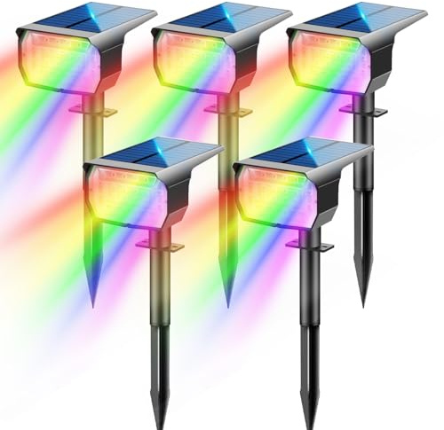LOTMOS Bunt RGB Solarlampen für Außen Garten [5 Stück/20 LED/6 Feste Farben/1 Zyklusmodus],IP67 Wasserdicht Gartenbeleuchtung Solar Außen,LED Solar Strahler Außen,Lichtsensor Solarleuchte für Garten