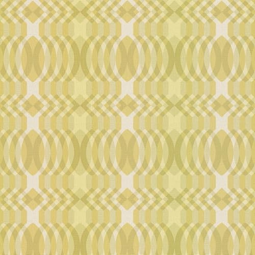 Profhome Retro Tapete 395341-GU heißgeprägte Vliestapete grün creme-weiß gelb-grün 0,53 m x 8,50 m = 4,50 m2