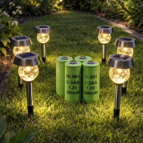 4 Stück LogiCell Wiederaufladbare 2/3AA NI-MH-Akku 300mAh, 1,2V für Solarprodukte, Solar Batterie, Solar-Leuchten/Lampen, Außen-Solarleuchten Solarlampen Mignon Batterie mit geringer Selbstentladung