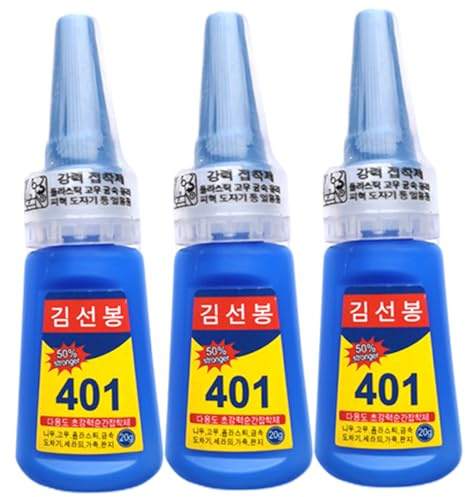 bonding Glue, 401 Glue 3Pcs Multipurpose Super High Strength Instant Adhesive, Fast Drying & Low Whitening Repair Adhesive for Ceramic Plastic Wood Metal