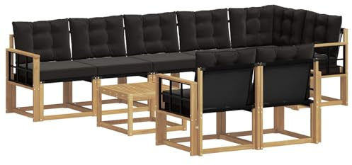 vidaXL Outdoor-Sofagarnitur mit Kissen 9 pcs Weiß und Schwarz, Gartenlounge, modernes Sofa für draußen, bequemes Terrassenmöbel, stylisches Sitzset