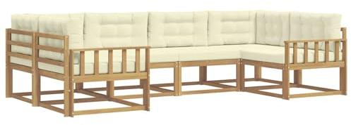 vidaXL Outdoor-Sofagarnitur mit Kissen 6 pcs Weiß und Creme, Akazienholz Lounge Set für draußen, modernes Gartenmöbel, wetterfest und stylisch für deinen Garten