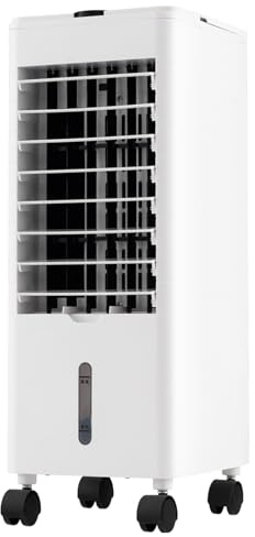 GYMAX mobile Klimagerät ohne Abluftschlauch, 3 in 1 Luftkühler & Ventilator & Luftbefeuchter, 3 Geschwindigkeiten, 2,8 L Wassertank,12H Timer, Air Cooler mit Fernbedienung & 4 Kühlakkus (Weiß)