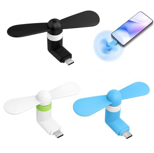 LAKPYN 3 Mini Ventilatori per Telefono Type-C, Ventola Plug In per Smartphone Android, Mini Ventilatore USB Tascabile per Power Bank, Viaggio, Ufficio, Scuola ed Estate, Accessori Smartphone