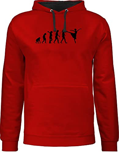 Pullover Herren Frauen Hoodie Kontrast zweifarbig - Entwicklung und Outfit - Ballett Evolution Arabesque - M - Rot/Schwarz - tanzen balett damen kleidung dance ballet pulli tanz ballerina jh003