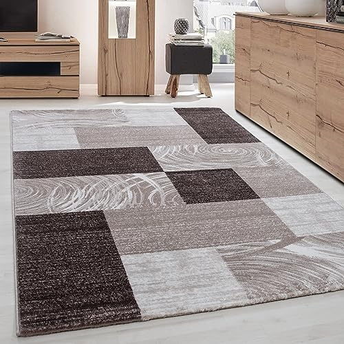 Carpettex Teppich Wohnzimmer Kurzflor 120 x 170 cm Modern Abstrakt Kariert Design Braun - Teppich Schlafzimmer Extra Weich Flauschig Waschbar Küchenteppich - Esszimmer Kinderzimmer Wohnzimmerteppich