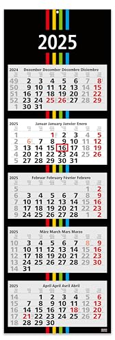 5-Monatskalender 2025 Black+Stripes 33 x 100 cm Wandkalender mit Schieber - dekoratives Großformat mit 5 einzelnen, perforierten Kalenderblocks - Rückwand faltbar