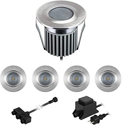 ledscom.de LED Boden-Einbauleuchten BODES für außen, warm-weiß, je 94lm/Leuchte, matt, rund, 50mm Ø, 5er Set