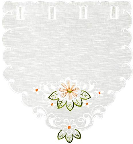 Arsvita Fenstergardine mit Stickerei, Blumen oder Schmetterlingen bestickte 35x40cm Fensterbild, in vielen verschiedenen Designs verfügbar (Farbe: Grün - Orange)