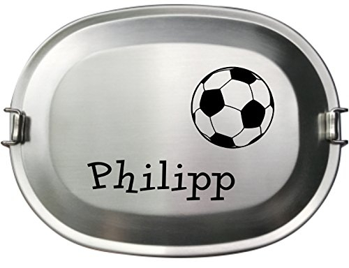 Laser Tattoo - Die Vesperdose Frühstücksbox Brotdose aus Edelstahl - Gravur des Namens neben einem Fußball