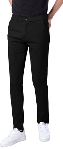 Plaid&Plain Men's Skinny Stretchy Khaki Pants Slim Fit Tapered Slacks Black