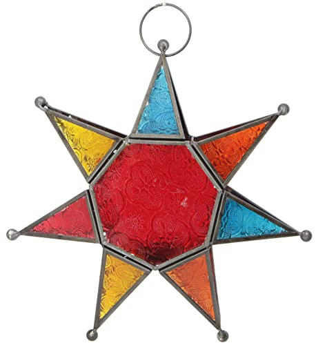 GURU SHOP Orientalischer Glas Stern in Marrokanischem Design, Glas Laterne, Windlicht - Modell 1, 25x25x7 cm