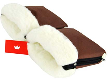 BabyLux Handmuff für Kinderwagen Buggy MUFF Reißverschluss Handwärmer Handschuhe (MR15 Braun + Wolle)