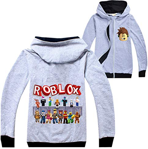 Roblox Jacke für Jungen, Reißverschluss, Teenager, Kapuzenpullover, Mädchen, Langarm-T-Shirt, Baumwolle, Herbst, Sport, Tops, Laufkleidung, Grau (1), 11-12 Years