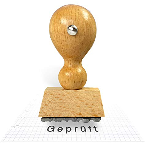Betriebsausstattung24 Traditioneller Holzstempel Geprüft inkl. Textplatte - Stempel aus Naturholz - Buchenholz - 33 x 6 mm