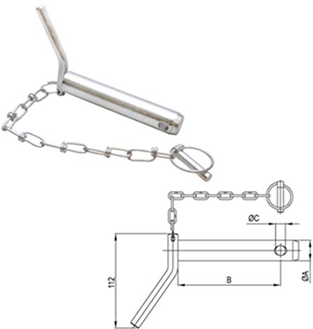 BUZE Bolzen für Oberlenker Kat. 1 = 19 mm mit Handgriff + Kette + Federstecker