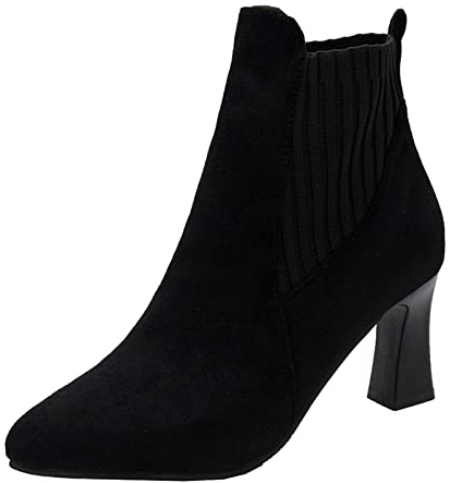 Kenmeko Stivali Donna Mesh Caviglia Tacco a Spillo a Punta Nuda Stivaletti Casual a Tubo Corto (40,Nero)