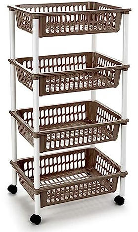 Acan Carro verdulero portaobjetos Multiuso para organizar el Espacio doméstico, Disponible 3 o 4 cestas. Elegir Color y Altura. Ideal para baño, Cocina, Sala y Garaje. (Topo-4 Cestas)