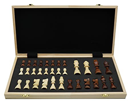 Icegrey Folding Wooden Chess Board Traditional Games Portable Storage International Chess Set for Kids And Adult School Outdoor Travel 30x30cm(11.8''x11.8'')