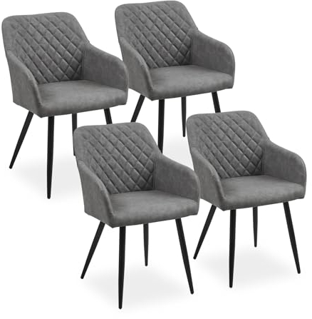 CLIPOP Esszimmerstühle 4er Set, Küchenstuhl Kunstleder Bezug Wohnzimmerstuhl Polsterstuhl mit Armlehne Metallbeine Polstersessel Stuhl für Esszimmer Wohnzimmer Küche (4, Kunstleder Felsgrau)