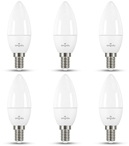 Amindu E14 LED Warmweiß 2700K (6er Pack) – 4.9W LED ersetzt 40W H-Glühlampe – Energieeffizientes Leuchtmittel E14 in Kerzenform mit 470 Lumen – nicht dimmbar