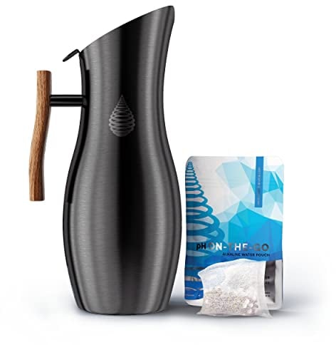 pH VITALITY Stainless Steel Alkaline Water Pitcher/Jug - Alkaline Water Filter Pitcher/Jug by Invigorated Water - High pH Ionized Filtered Water Purifier - 1900ml, 64oz (Black) - Filter Wasser