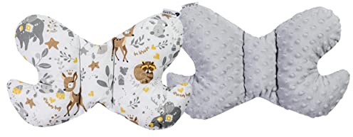 Medi Partners KOPFKISSEN Kinder Nacken Nackenstütze 100% Baumwolle/Minky Baby Nackenhörnchen für Auto Kinderwagen autofahrt Reisen Schlaf Hals Kissen Schlummerrolle (REH mit grauem Minky)