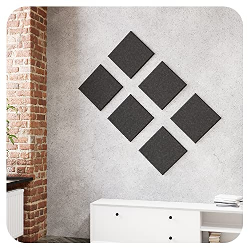 vilz Lot de 6 éléments acoustiques en feutre recyclé - Panneau mural autocollant - 275 x 275 x 12 mm - Couleur : gris nuit