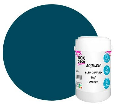 BOX DECO COULEURS Peinture Sol extérieur/intérieur acrylique haute résistance aspect mat Aqua Sol - 1Kg, Bleu Canard