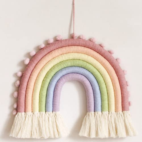 Dimoxii Regenbogen Wandbehang Kinderzimmer Handgewebte Makramee Regenbogen Wanddeko Boho Für Kinderschlafsaal Deko Bohomian babyzimmer