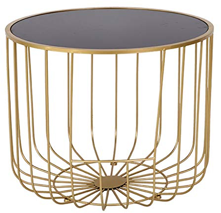 Schwarzer Couchtisch aus gehärtetem Glas, runder verspiegelter Beistelltisch mit Ablagekorb für das Wohnzimmer (Durchmesser: 40/60 cm)