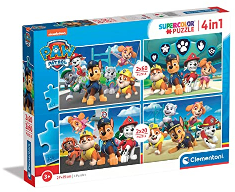 Clementoni - 24801 - Supercolor Puzzle - Paw Patrol - 2x20+2x60 Pieces, Jigsaw Puzzle For Kids Age 3, Puzzle Cartoon, Made In Italy