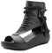 Sandali Alti in Pelle Donna, Piattaforma Estiva Stivali Casual Punta Aperta con Bocca Pesce Vintage, Sandali con Zeppa grossi Scarpe comode Spiaggia Stile Romano Donna,Nero,39 EU
