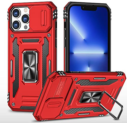 XINYIWEI Coque pour iPhone 12 Pro Max, Housse de Protection coulissante pour Appareil Photo, Support annulaire à 360 degrés, étui antichute pour iPhone 12 Pro Max 6.7. (Rouge)