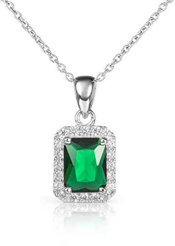 Diamond Treats Collana Donna in Argento Sterling 925 con Zirconi Taglio Smeraldo Verdi, Elegante Collana Rettangolare in Argento, Collana Verde Smeraldo per Donna e Ragazza con Confezione Regalo