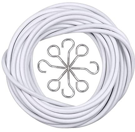 ANGIX Filo estensibile per tende, multiuso, 3 m, con 6 ganci e 6 occhielli, perfetto per tende, piccole finestre, pannelli in vetro, porte e roulotte | rete decorativa per tende in voile