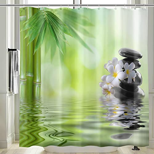 Vgzsyomqib 3D Zen Duschvorhang Antischimmel Wasserdicht für Badewanne Natur Orchidee Blumen Stoff Vorhang Shower Curtains 120 x 200 Lang Grün Bambus Duschvorhänge Waschbar Textil mit Haken