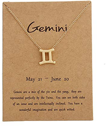 LODMLOER Zodiac 12 Constellation Sign Halskette,Luxus Gold Card Golden Chain Symbol Art,Frauen/Männer Horoskop Himmlische Astrologie Set Damen Modeschmuck Geburtstagsgeschenk,Bild,Gemini