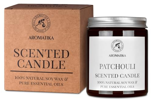 Duftkerze Patchouli 150 g - 100% Reines Ätherisches Patchouliöl - Aroma Kerze Natürlich - Aromatherapie Sojawachs Kerze - Duftkerze im Glas - Geschenk für Weihnachten - Geburtstag