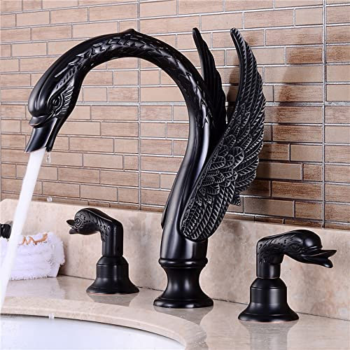 Rubinetto nero a tre fori per lavabo caldo e freddo hotel guesthouse villa oro rubinetto con tubo flessibile