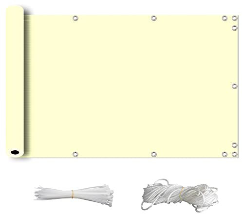 ZQXFZ Brise Vue pour Balcon 70x350cm 165g/㎡ Coupe-Vent Facile à Assembler Garde de Vie privée Brise Vue terrasse Exterieur Toile Brise Vue -Beige.