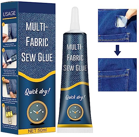 Pegamento para Tela,Pegamento Textil,Cola Textil,Pegamento Textil Extrafuerte,Sew Glue Liquid, Pegamento de Costura Líquido,Adhesivo Resistente al Agua,para Ropa, Telas y Textiles-50ML